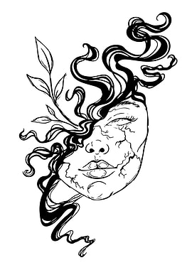 Cracked Face with Vines and Hair