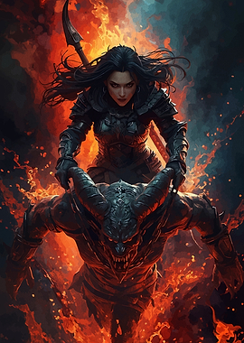 Warrior riding a demon in fire