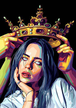 Billie Eilish Crown Pop Art Portrait