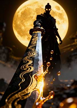 Samurai Sword Under Moonlight
