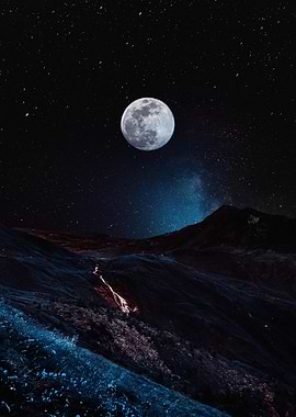 Full Moon Over Mountain Landscape