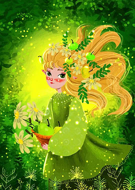 Girl with Apples and Flowers