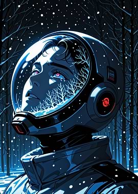 Astronaut in Snowy Forest