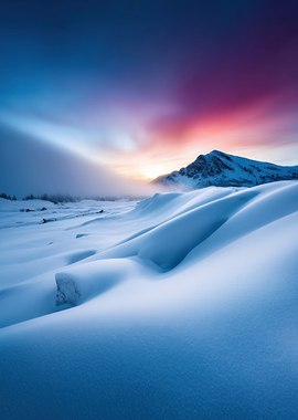Snowy Mountain Landscape at Sunset