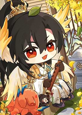 Chibi Character with Flute and Companion