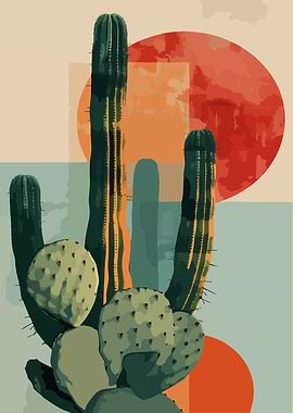 Cactus and Geometric Shapes Illustration