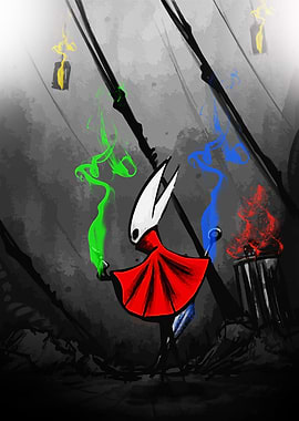 Hollow Knight with Colored Flames