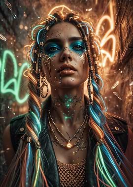 Cyberpunk Woman with Neon Braids