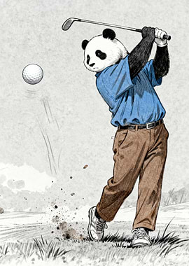 Panda Golfer Teeing Off
