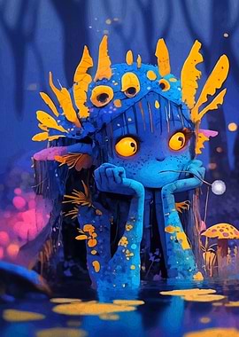 Blue Creature in Fantasy Landscape