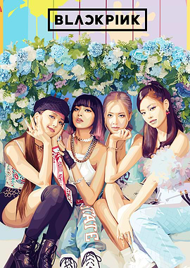Blackpink Group Portrait with Floral Backdrop