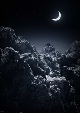 Lunar Landscape with Crescent Moon