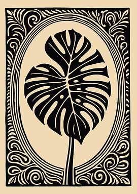 Monstera Leaf Art Nouveau Illustration