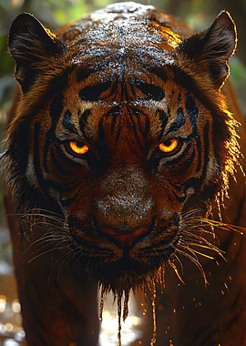Intense Tiger Portrait with Glowing Eyes