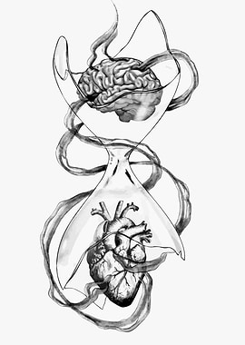 Brain and Heart Hourglass Illustration