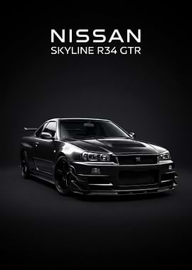 black Nissan Skyline R34 GTR Car poster