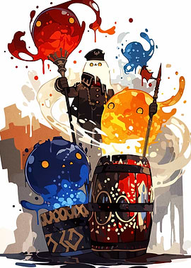 Colorful Slime Characters with Barrels