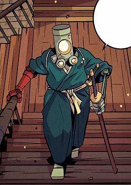 Cylindrical Head Samurai on Stairs