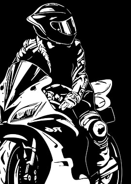 Motorcycle Rider Black and White Graphic