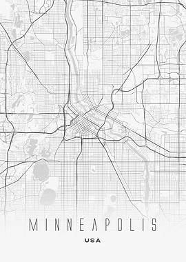 Minneapolis, USA - Minimal Grid City Map Poster, Urban Street Wall Art