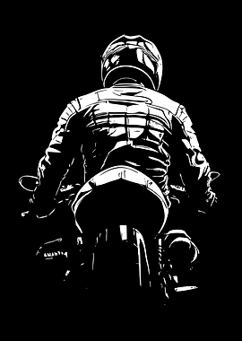 Motorcycle Rider in Black and White