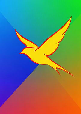 Yellow Bird on Colorful Background