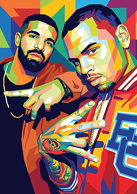 Drake and Chris Brown Pop Art