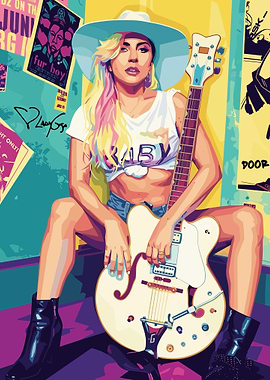 Lady Gaga with Guitar Pop Art