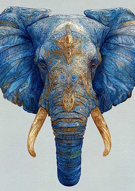 Ornate Blue and Gold Elephant Portrait