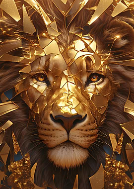 Golden Lion with Shattered Mask