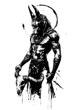 Anubis with Skull Black and White