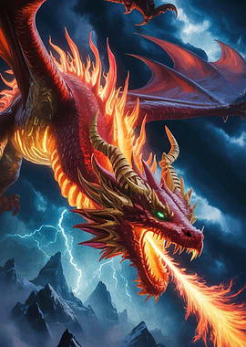 Red Dragon Fire Breath Fantasy