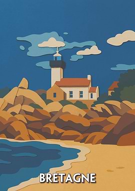 Bretagne Coastal Lighthouse Illustration