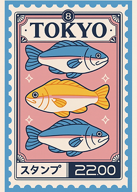 Tokyo Fish Stamp Illustration