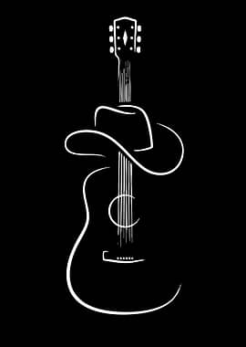 Guitar with Cowboy Hat Outline