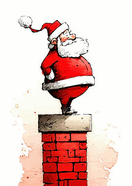 Santa Claus on Chimney Illustration