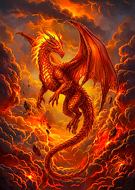 Fiery Dragon in Volcanic Landscape