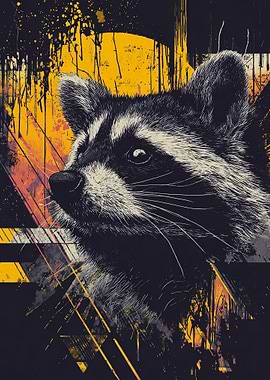 Raccoon Portrait with Abstract Background