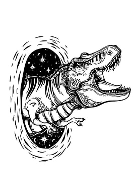 Dinosaur Portal Black and White Illustration