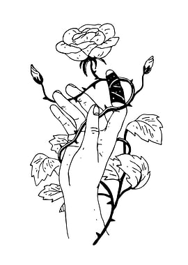 Hand holding rose with thorns
