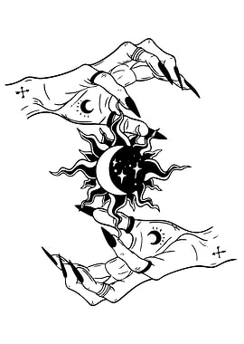 Witch Hands Holding Sun and Moon