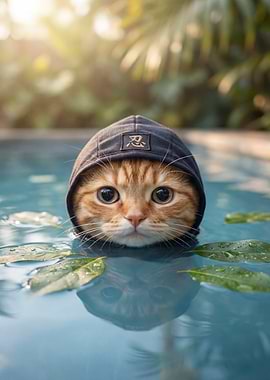 Cat in Hoodie Swimming Pool