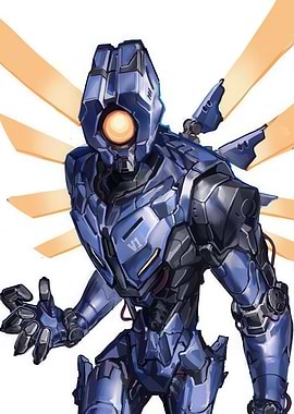 Blue Robot with Orange Wings