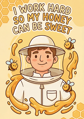 Beekeeper with Bees and Honey Illustration