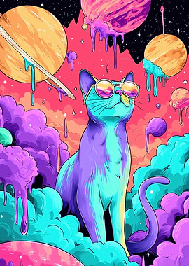 Psychedelic Cat in Space