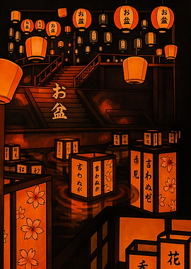 Japanese Lantern Festival Illustration