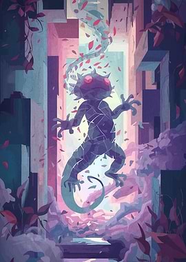 Abstract Lizard in Geometric Landscape
