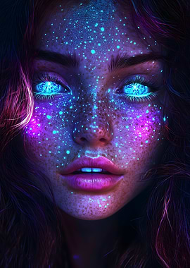 Glowing Woman Portrait with Starry Freckles