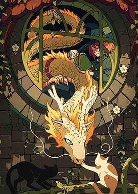 Dragon, Witch, and Cats by the Window