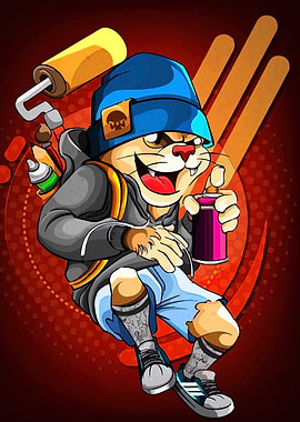 Cartoon Cat Graffiti Artist